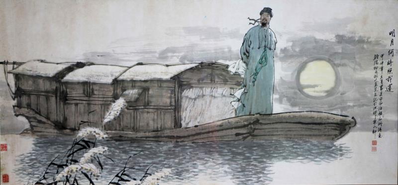 现代杨金星画《泊船瓜洲》